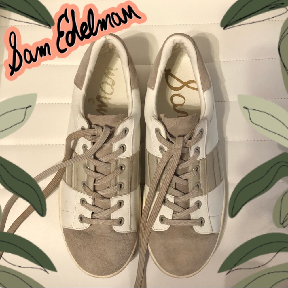 Sam Edelman white and tan low top sneakers